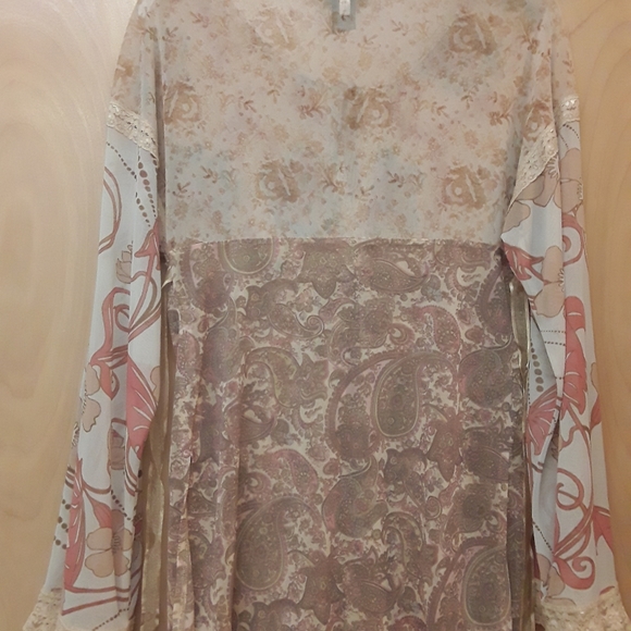 Pink Cream Boho Lace Paisley Top S - Picture 5 of 14